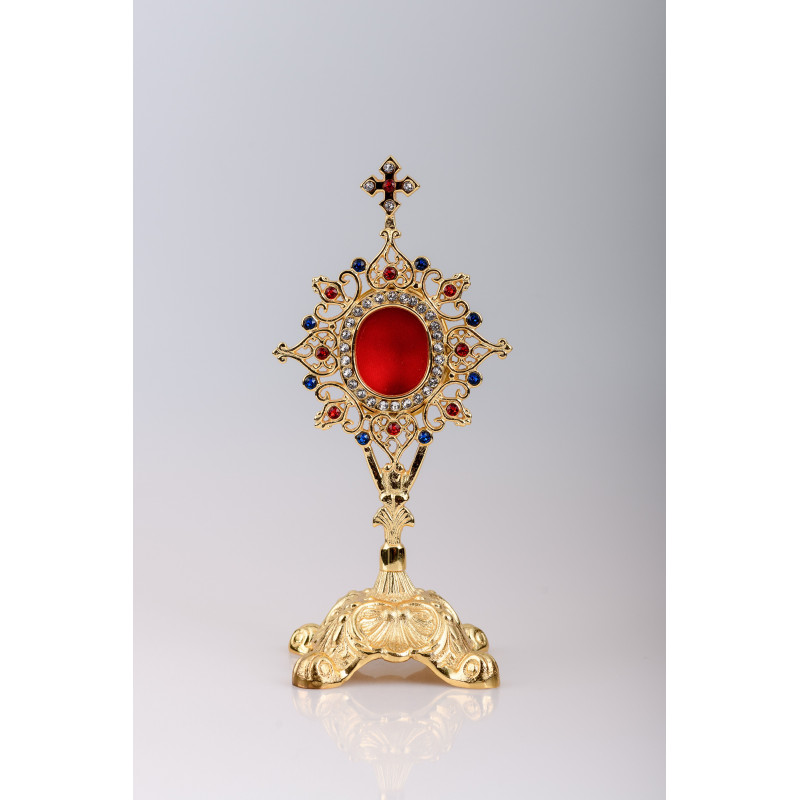 Gold-plated reliquary 24 cm - ornamental stones (20) - Best Catholic Shop