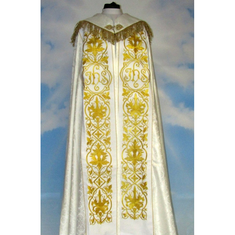 Embroidered cope - IHS white - rosette (1) - Best Catholic Shop