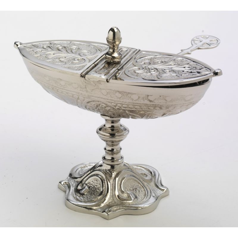 Boat + spoon, brass, nickel plated - 13 cm - Best Catholic Shop
