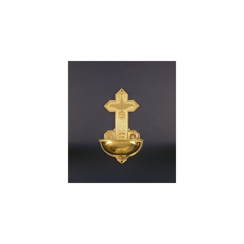 Brass holy water font height 32 cm bowl diameter 16 cm - Best Catholic Shop