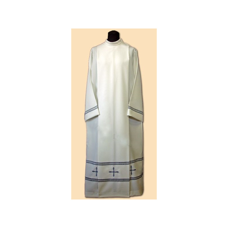 Alb priest gray hemstitch + crosses - Best Catholic Shop