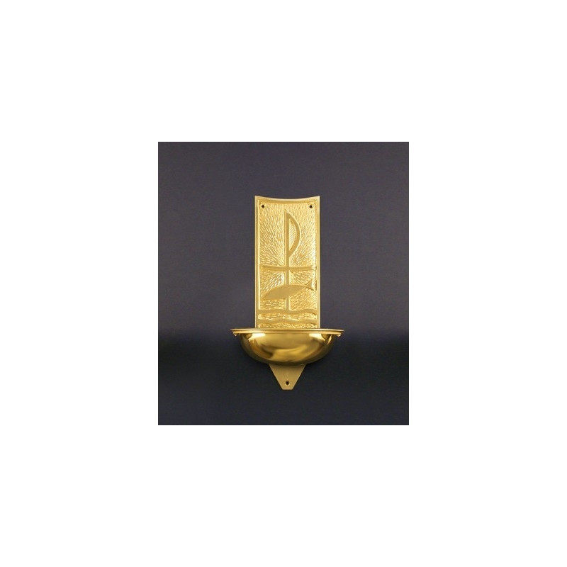 Brass holy water font height 34 cm bowl diameter 16 cm - Best Catholic Shop