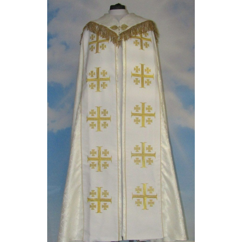Embroidered cope - Jerusalem Cross White - rosette (3) - Best Catholic Shop
