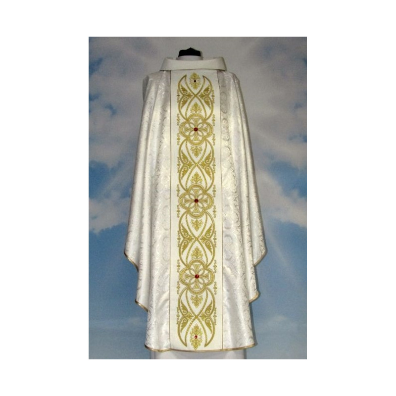 White chasuble with rosette - velvet belt (6) - Best Catholic Shop