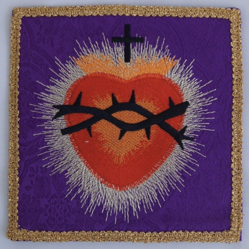 Purple embroidered pall - Heart in a crown of thorns - Best Catholic Shop