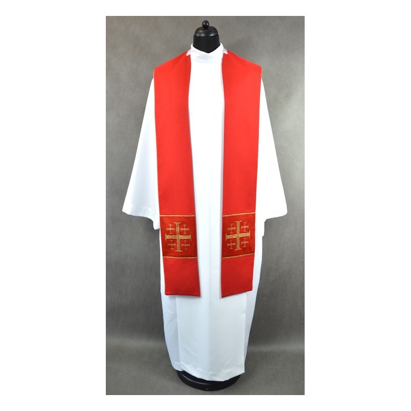 Red stole with Jerusalem crosses - K - Best Catholic Shop