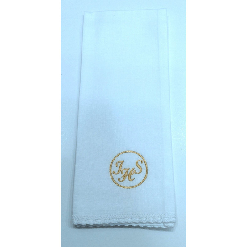 Purificator with gold IHS in a circle - 100% cotton - Best Catholic Shop