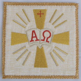 Ecru embroidered pall - Alpha and Omega