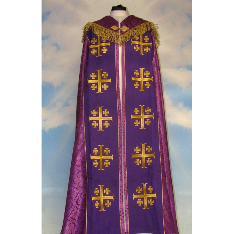 Embroidered cope - Jerusalem Cross Violet - rosette (3) - Best Catholic Shop