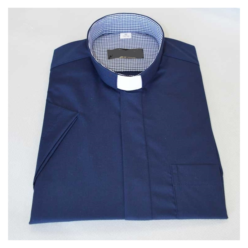 Clergy shirt - navy blue in a small grid - Best Catholic Shop