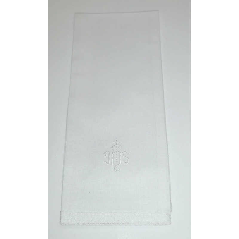 Purificator with white IHS gothic pattern - 100% cotton - Best Catholic Shop