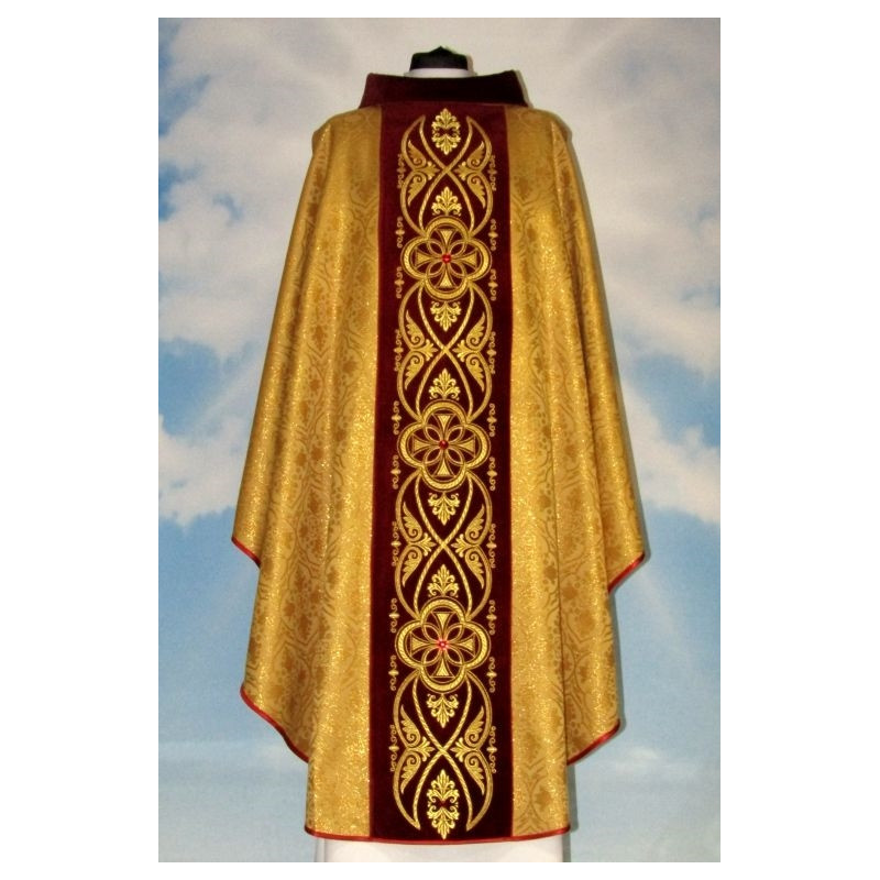 Gold-colored rosette-type chasuble - velvet belt (9) - Best Catholic Shop
