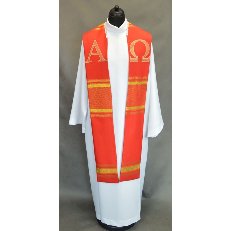 Alpha and Omega red stole - Best Catholic Shop