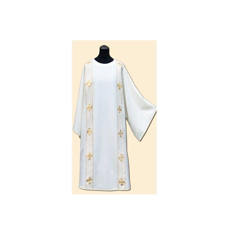 White dalmatic gold stripes + stole - Best Catholic Shop