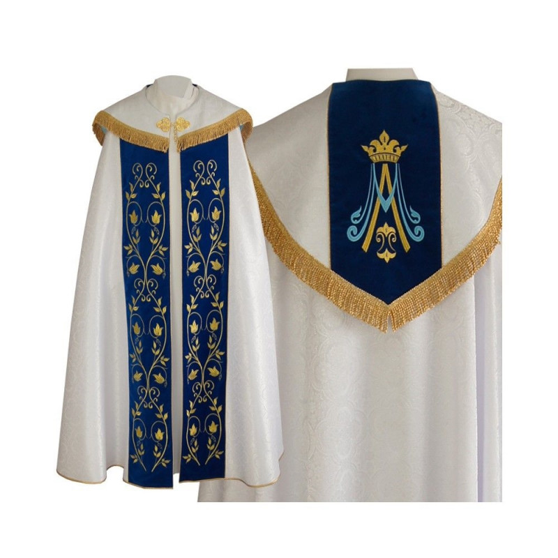 Cope silver Marian pattern - blue stripes (16) - Best Catholic Shop