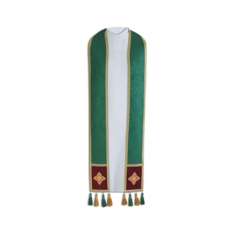 Priest's stole with tassels, velvet stripes (green) - Best Catholic Shop