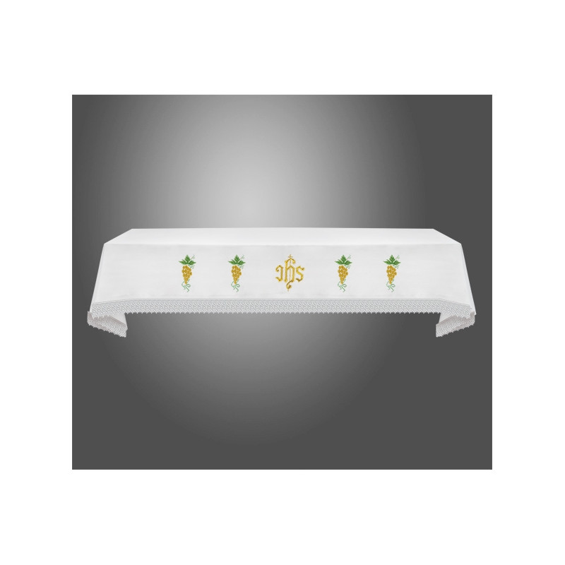 Embroidered altar tablecloth - IHS, grapes - Best Catholic Shop