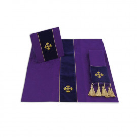Set of Burse, maniple and chalice veil (jacquard and velvet) - Purple