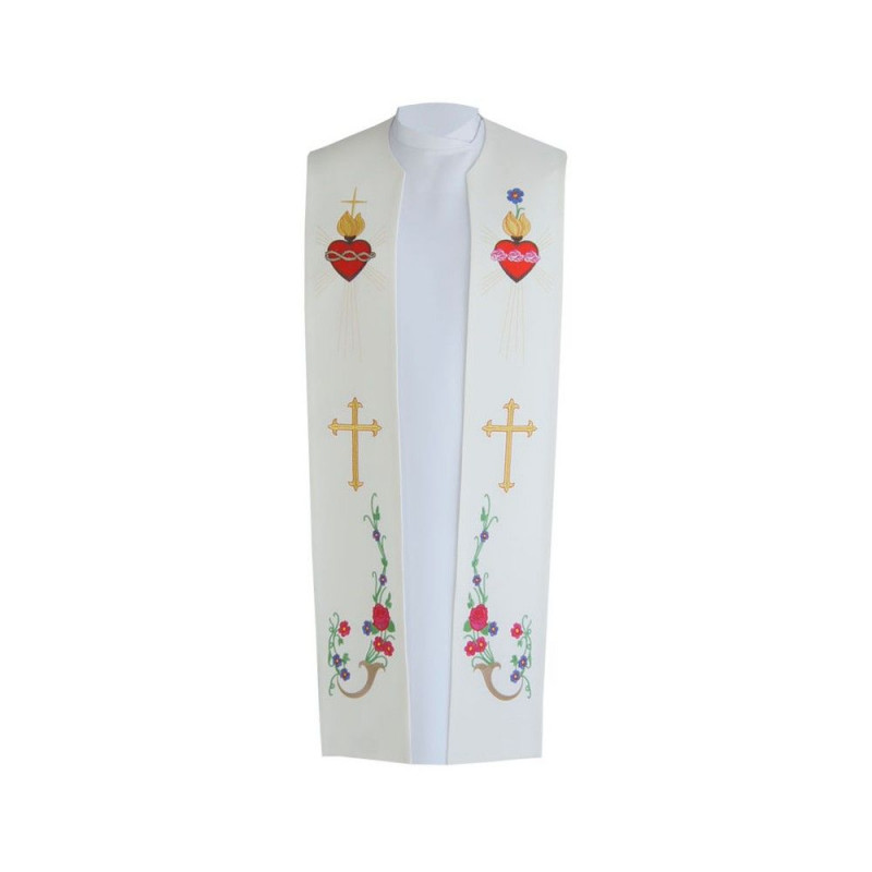 Embroidered priest stole - heart, cross (cotton) - Best Catholic Shop