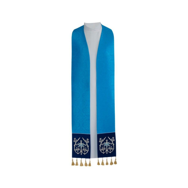 Priest's stole with tassels, velvet stripes (blue) - Best Catholic Shop