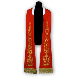 Red stole - Roman pattern, embroidered (183)