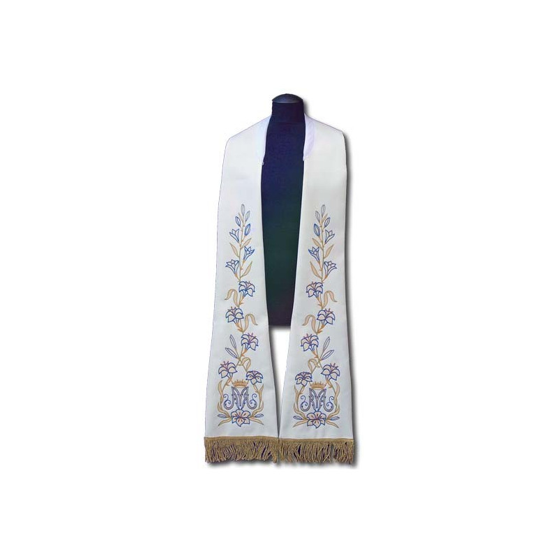 White stole - Roman pattern, embroidered (182) - Best Catholic Shop