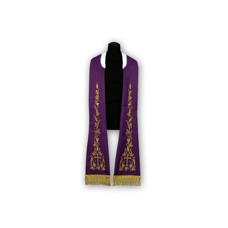 Purple stole - Roman pattern, embroidered (186) - Best Catholic Shop