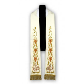 Cream stole - Roman pattern, embroidered (185)