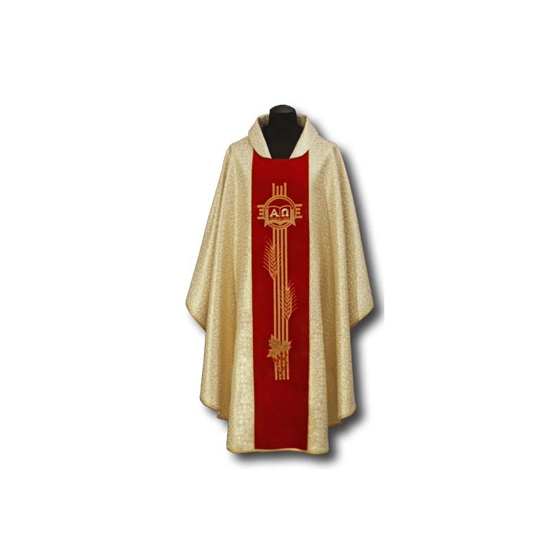 Golden chasuble, Alfa and Omega velvet belt - Best Catholic Shop