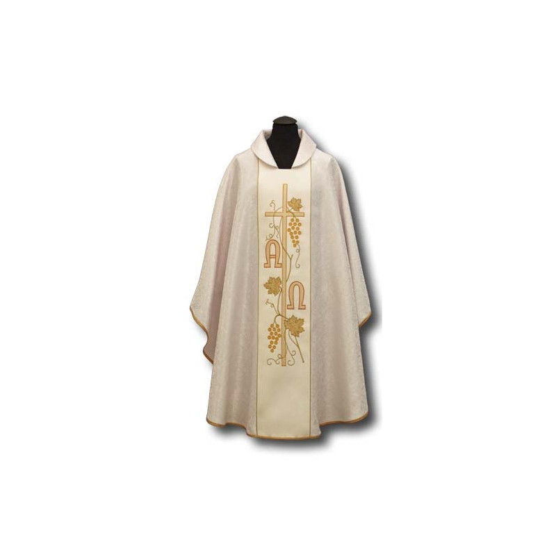 Damask chasuble, Alpha Omega embroidered belt - Best Catholic Shop