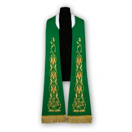 Green stole - Roman pattern, embroidered (184)