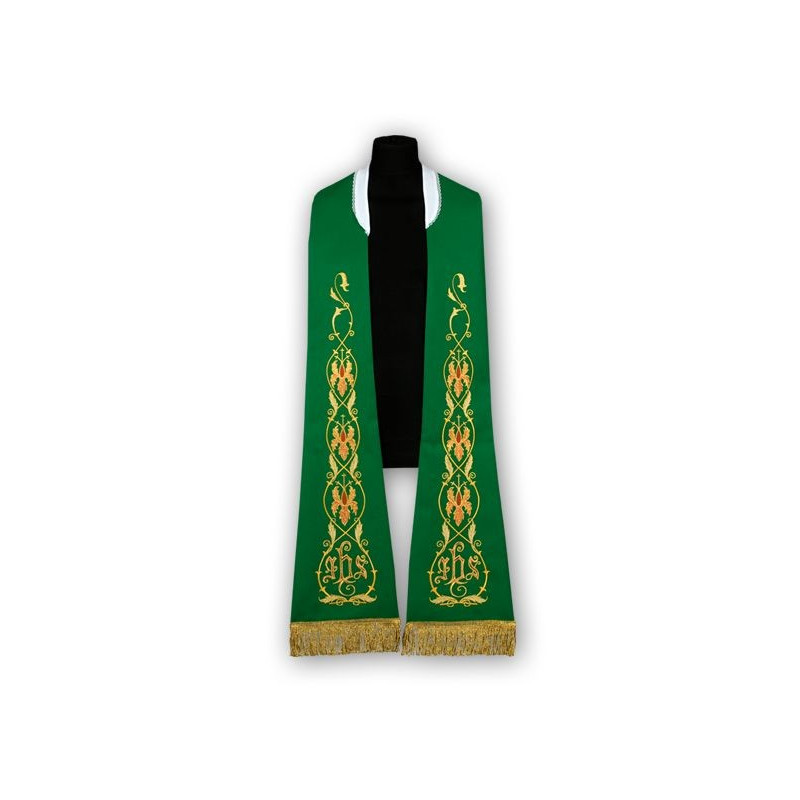 Green stole - Roman pattern, embroidered (184) - Best Catholic Shop