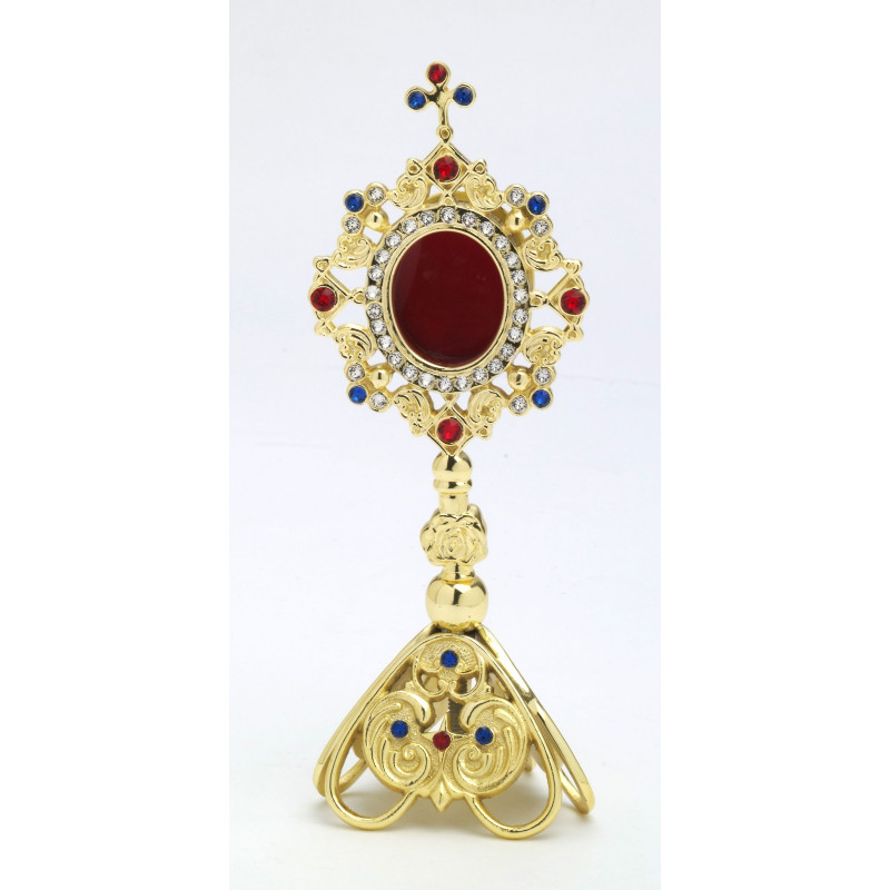 Reliquary with precious stones, gold-plated - 23 cm - Best Catholic Shop