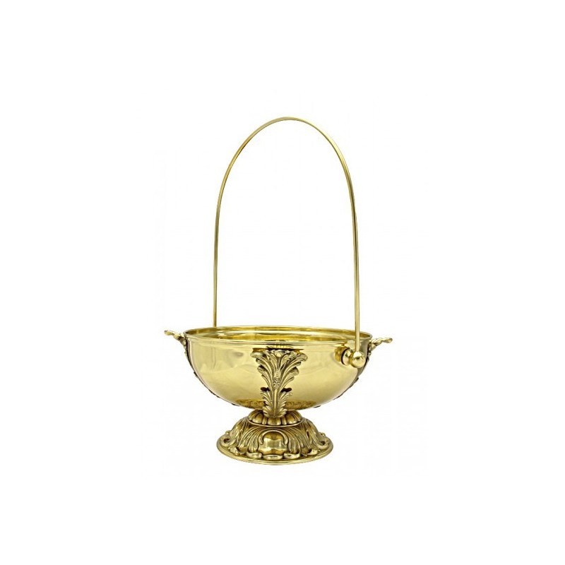 Tall decorative brass holy water pot, 44 cm, polished and lacquered