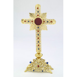 Reliquary with jewellery stones, gold-plated - 28 cm
