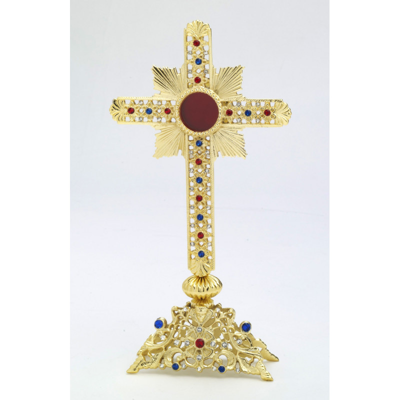 Reliquary with jewellery stones, gold-plated - 28 cm - Best Catholic Shop