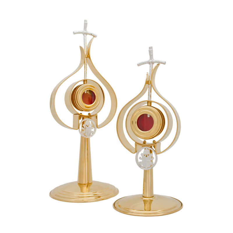 Brass reliquary, gold-plated, papal - 26 cm - Best Catholic Shop