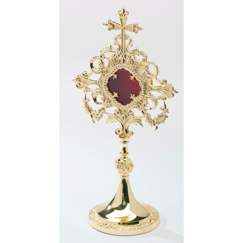 Reliquary with jewelry stones, gold-plated - 34 cm - Best Catholic Shop