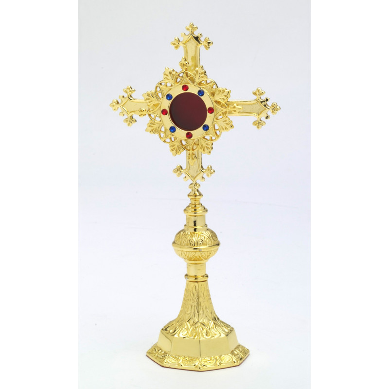 Reliquary with jewelry stones, gold-plated - 27 cm - Best Catholic Shop