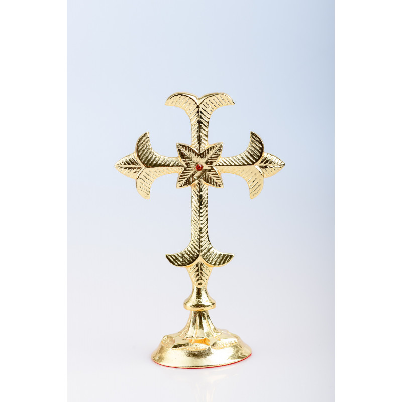 Modern standing cross, brass, gold-plated - 19 cm - Best Catholic Shop