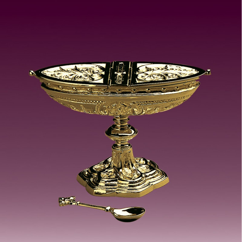 Glossy brass incense boat, gothic, opening on both sides - Best Catholic Shop