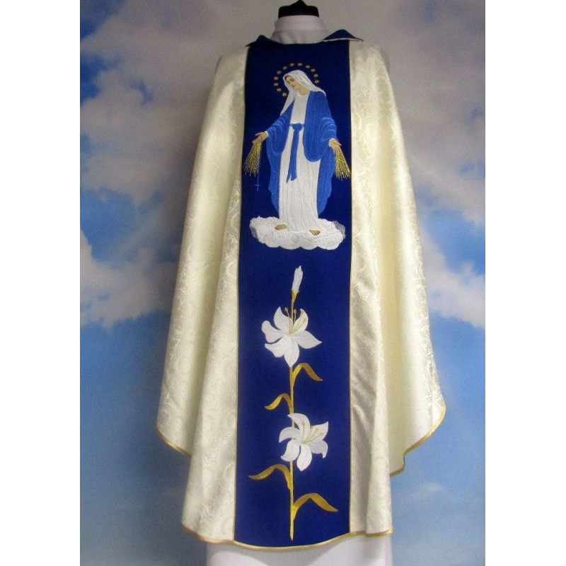 Embroidered chasuble, navy blue belt - MB Rosary - Best Catholic Shop