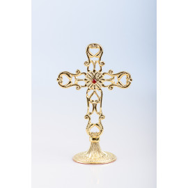 Modern standing cross, brass, gold-plated - 21 cm