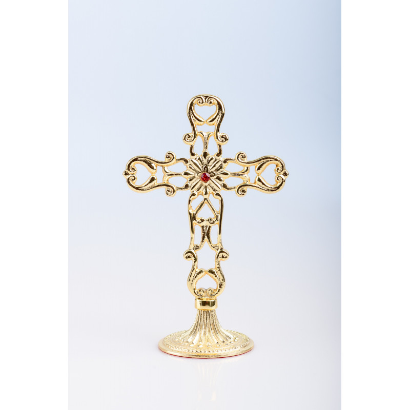 Modern standing cross, brass, gold-plated - 21 cm - Best Catholic Shop