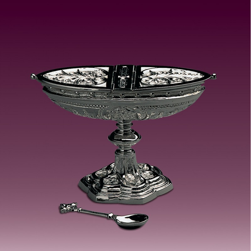 Incense boat, brass, nickel-plated, opening on both sides - Best Catholic Shop