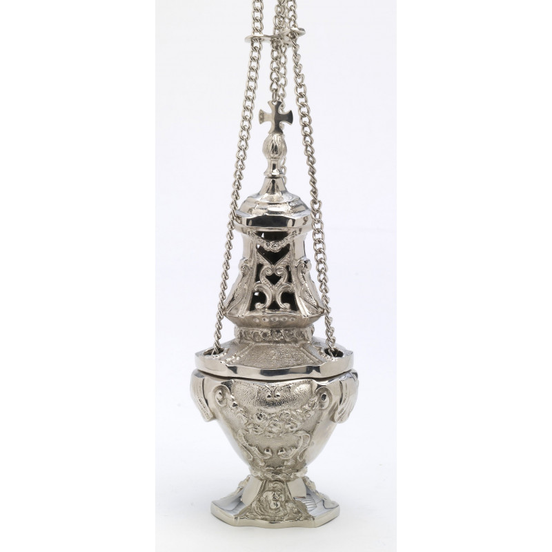 Thurible brass, nickel-plated, cast - 30 cm - Best Catholic Shop