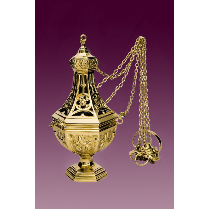 Thurible, gothic, glossy brass, height 26 cm - Best Catholic Shop