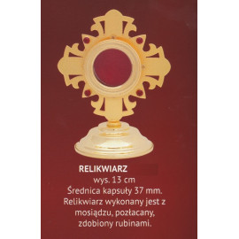 Brass reliquary, gold-plated with rubies - 13 cm