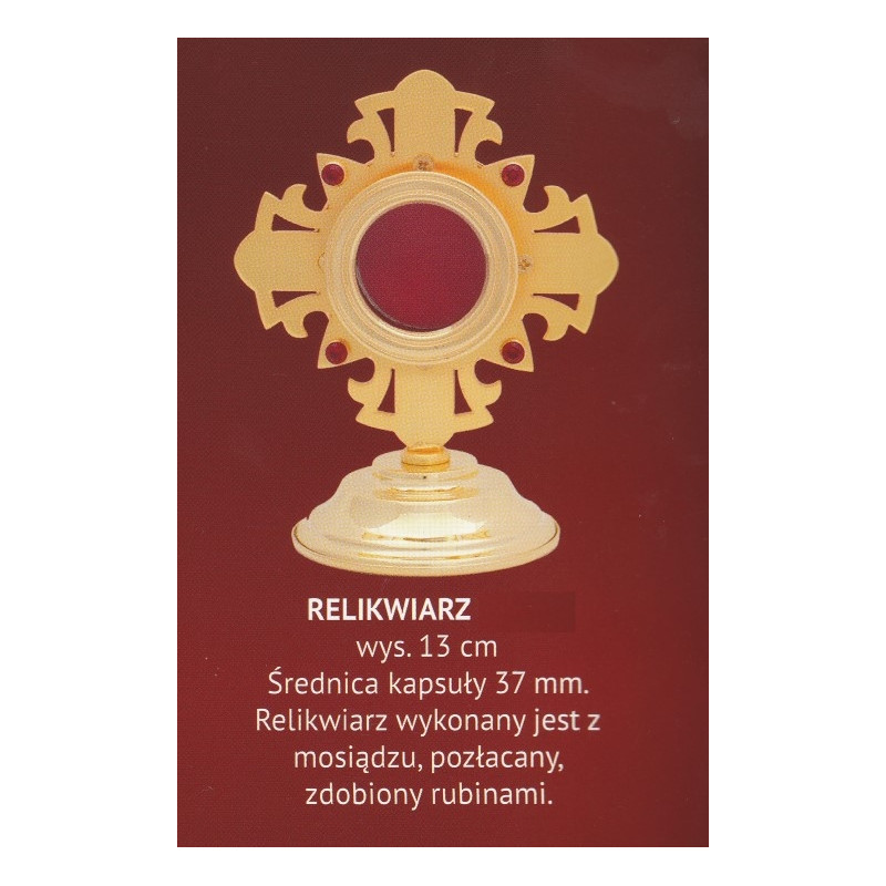 Brass reliquary, gold-plated with rubies - 13 cm - Best Catholic Shop