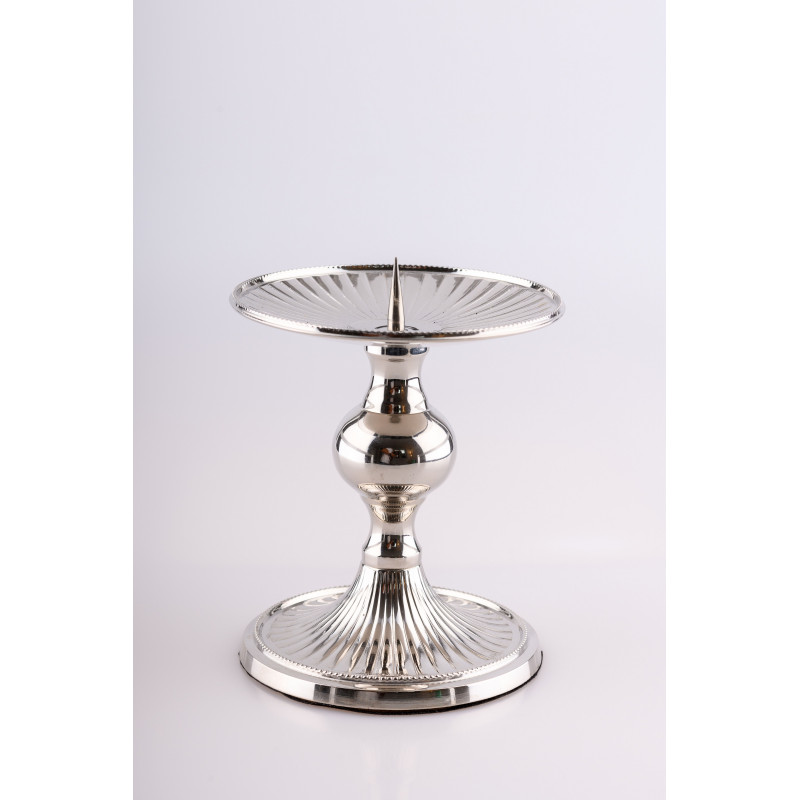 Single brass candlestick, nickel-plated - 15 cm - Best Catholic Shop